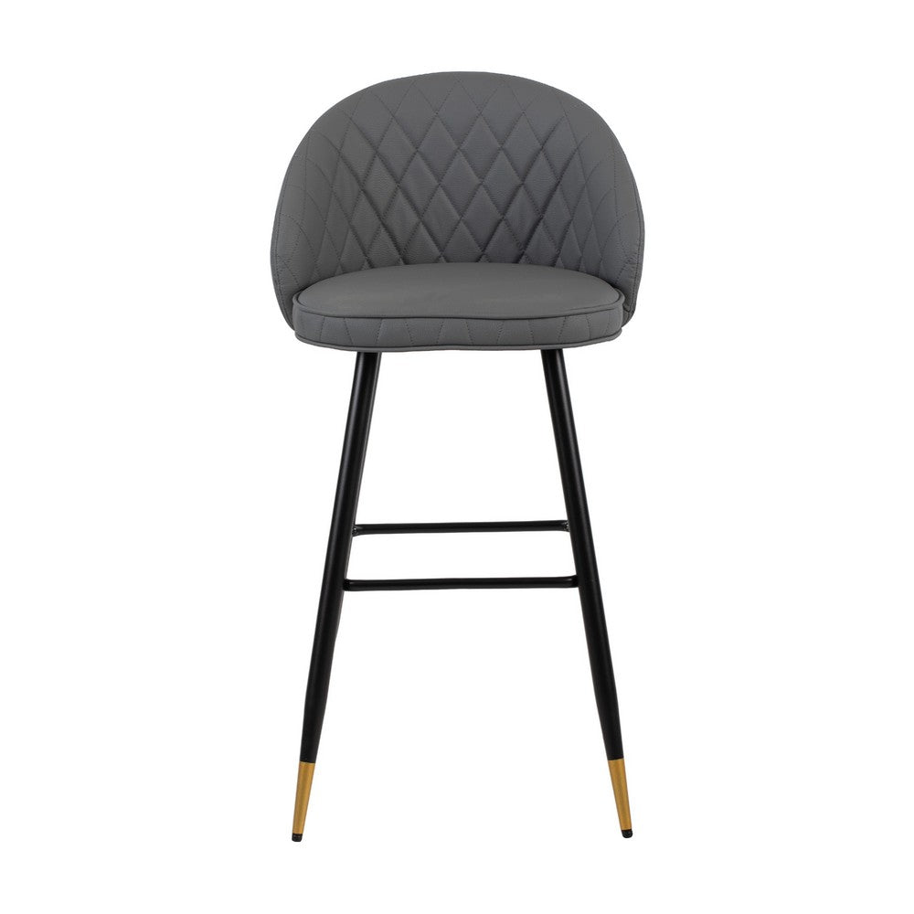 Oby Bar Height Chair Set of 2, Tufted Gray Vegan Leather, Angled Legs - BM344851