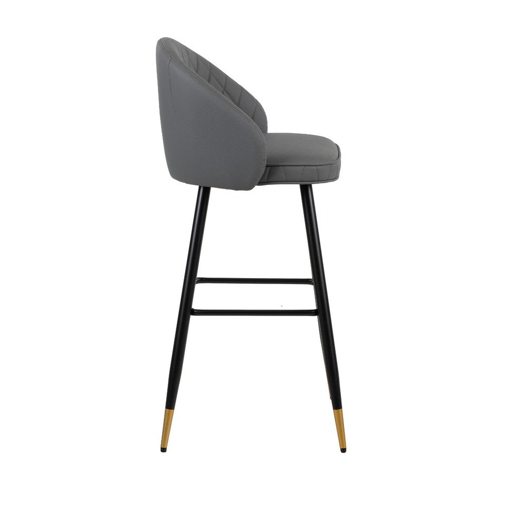 Oby Bar Height Chair Set of 2, Tufted Gray Vegan Leather, Angled Legs - BM344851