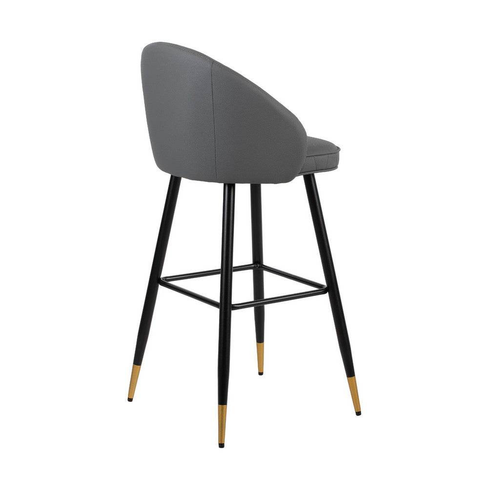 Oby Bar Height Chair Set of 2, Tufted Gray Vegan Leather, Angled Legs - BM344851