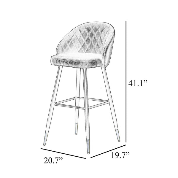 Oby Bar Height Chair Set of 2, Tufted Gray Vegan Leather, Angled Legs - BM344851