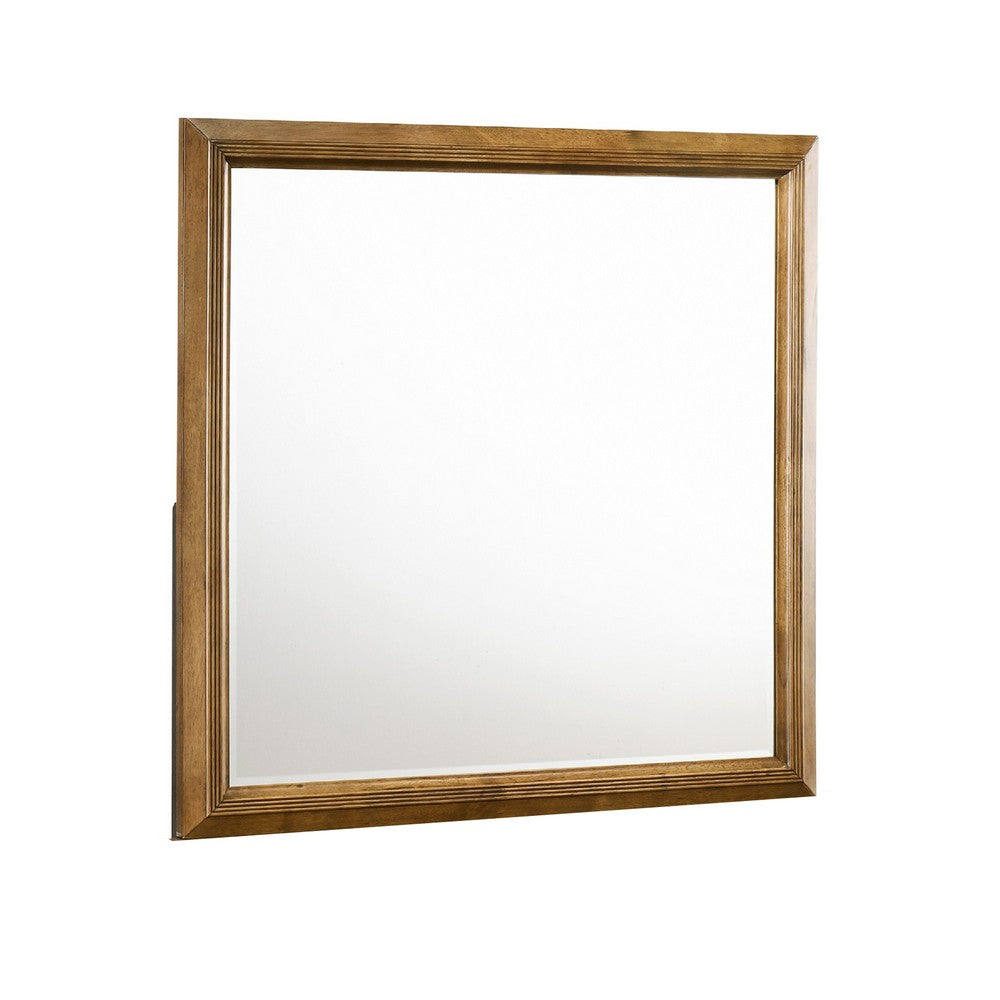 Tey Vanity Dresser Mirror, Honey Brown, Solid Rubberwood 39 Inch - BM344852