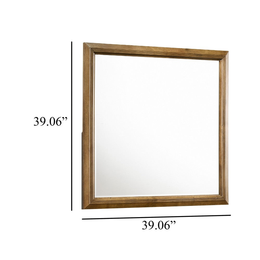 Tey Vanity Dresser Mirror, Honey Brown, Solid Rubberwood 39 Inch - BM344852