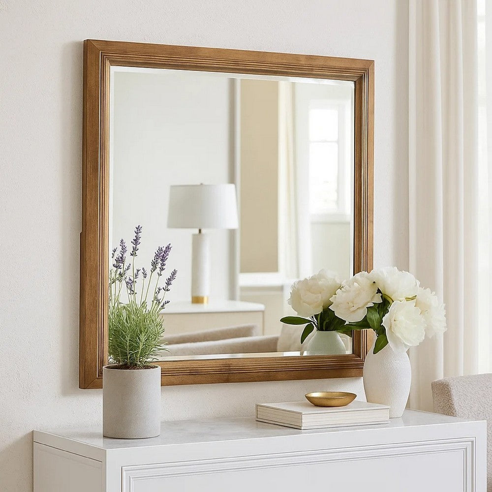 Tey Vanity Dresser Mirror, Honey Brown, Solid Rubberwood 39 Inch - BM344852