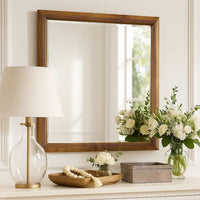 Tey Vanity Dresser Mirror, Honey Brown, Solid Rubberwood 39 Inch - BM344852