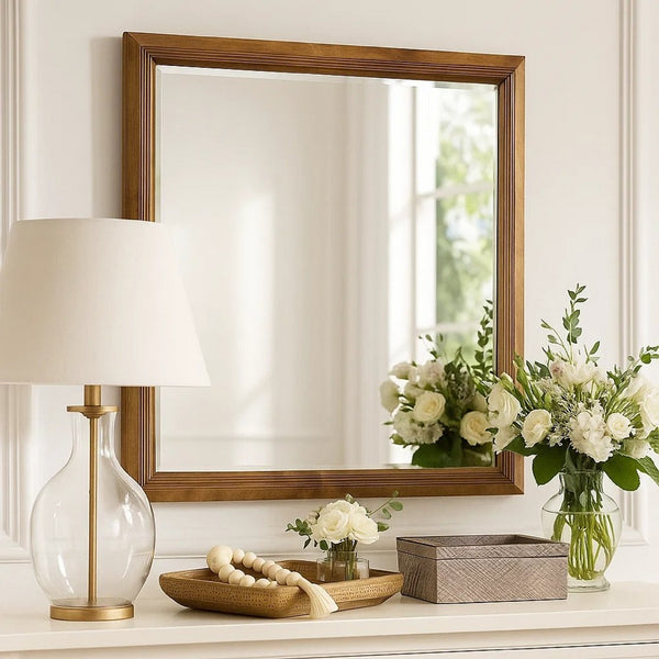 Tey Vanity Dresser Mirror, Honey Brown, Solid Rubberwood 39 Inch - BM344852