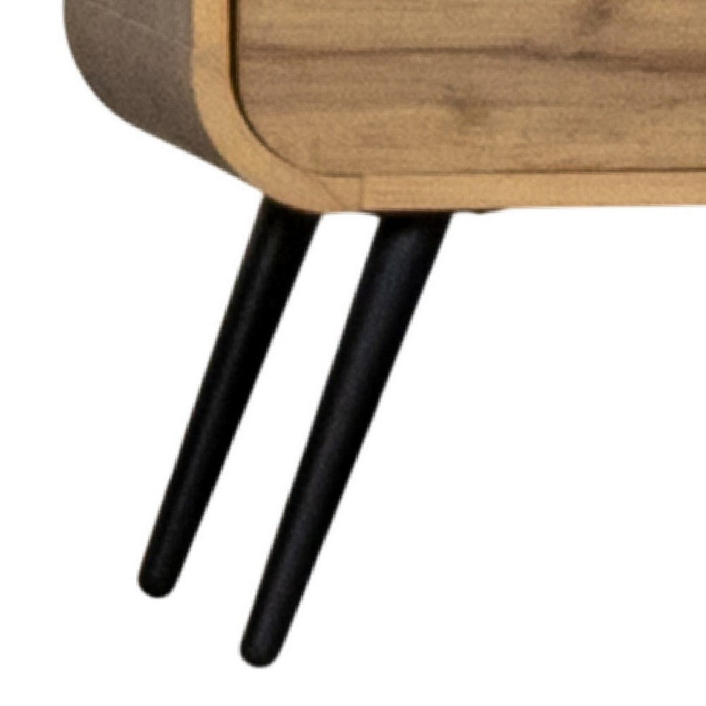 Wea Bed Side End Table, 1 Drawer, Black Angled Legs, Natural Oak Brown - BM344853