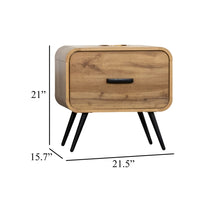 Wea Bed Side End Table, 1 Drawer, Black Angled Legs, Natural Oak Brown - BM344853