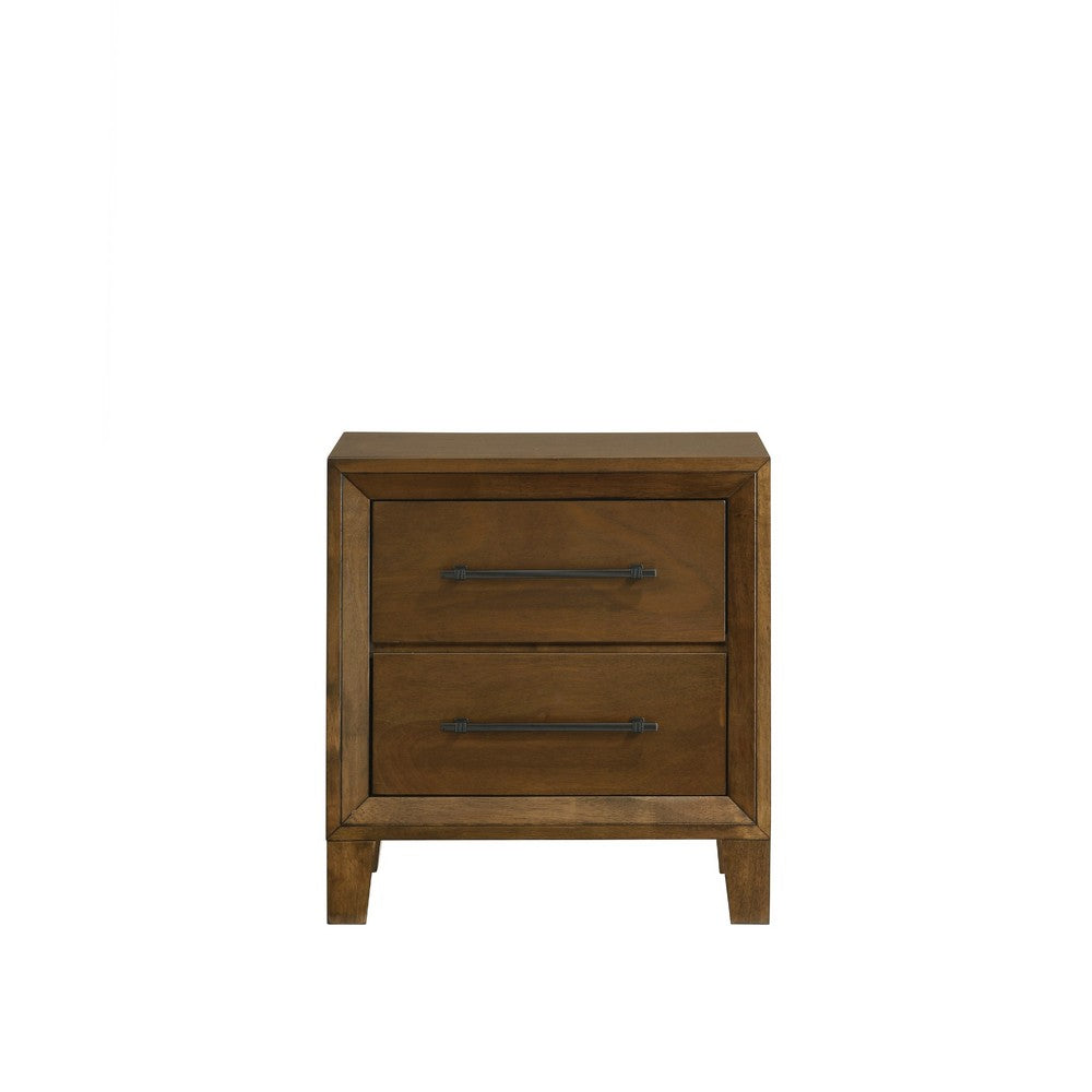 Lary Nightstand, 2 Drawers, Rustic Farmhouse Walnut Brown Finish - BM344854
