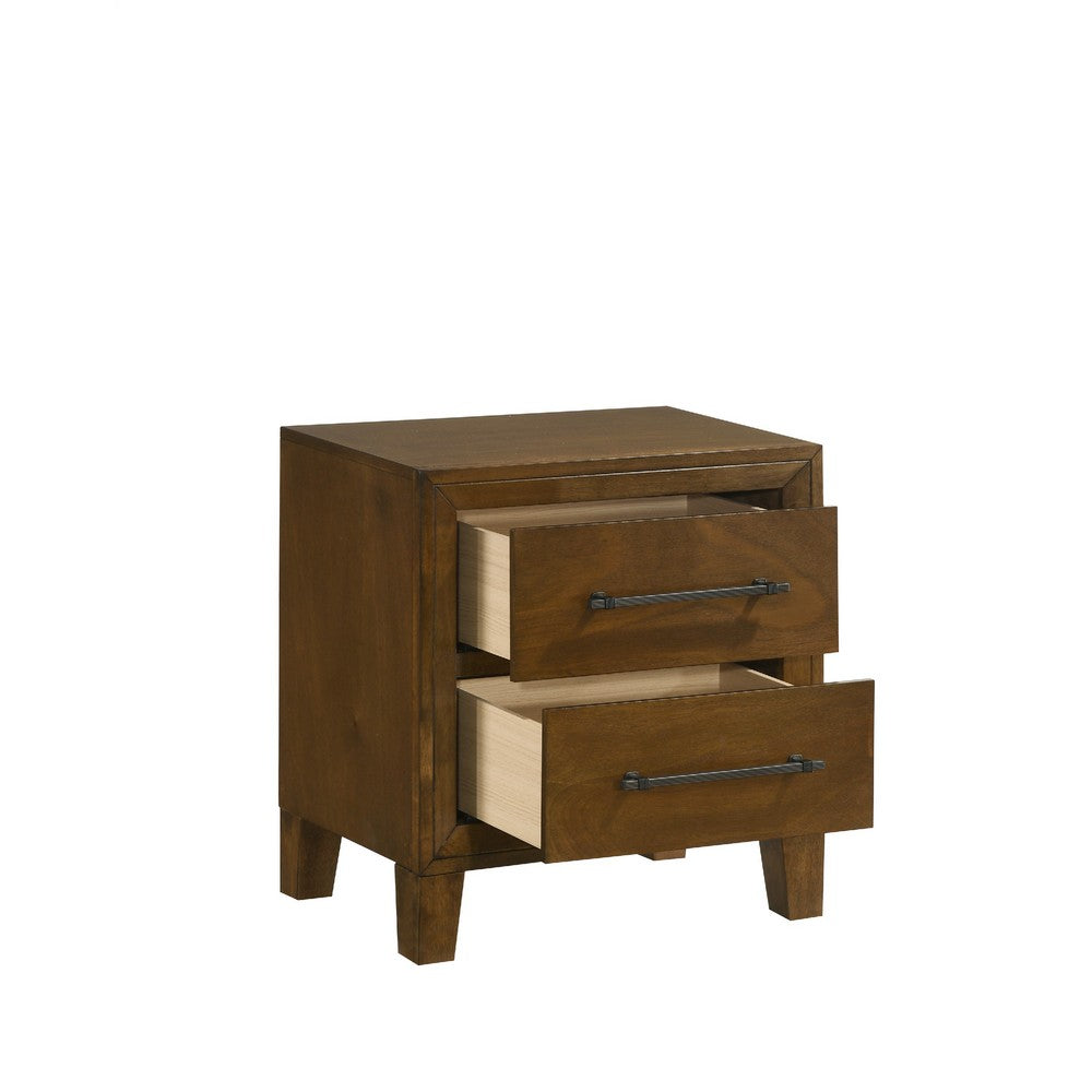 Lary Nightstand, 2 Drawers, Rustic Farmhouse Walnut Brown Finish - BM344854