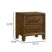 Lary Nightstand, 2 Drawers, Rustic Farmhouse Walnut Brown Finish - BM344854