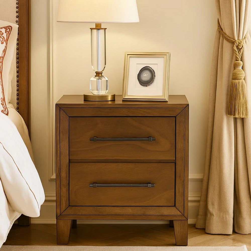 Lary Nightstand, 2 Drawers, Rustic Farmhouse Walnut Brown Finish - BM344854