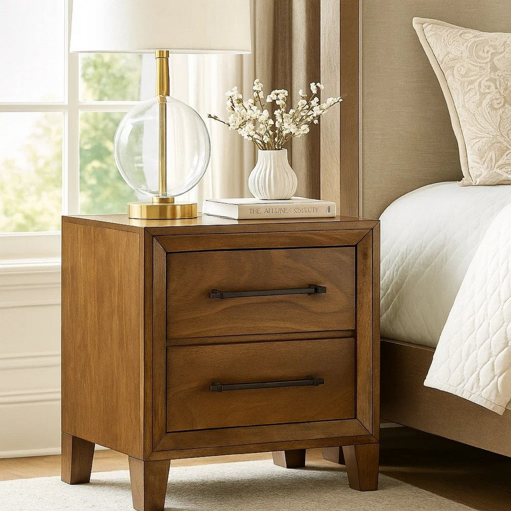 Lary Nightstand, 2 Drawers, Rustic Farmhouse Walnut Brown Finish - BM344854