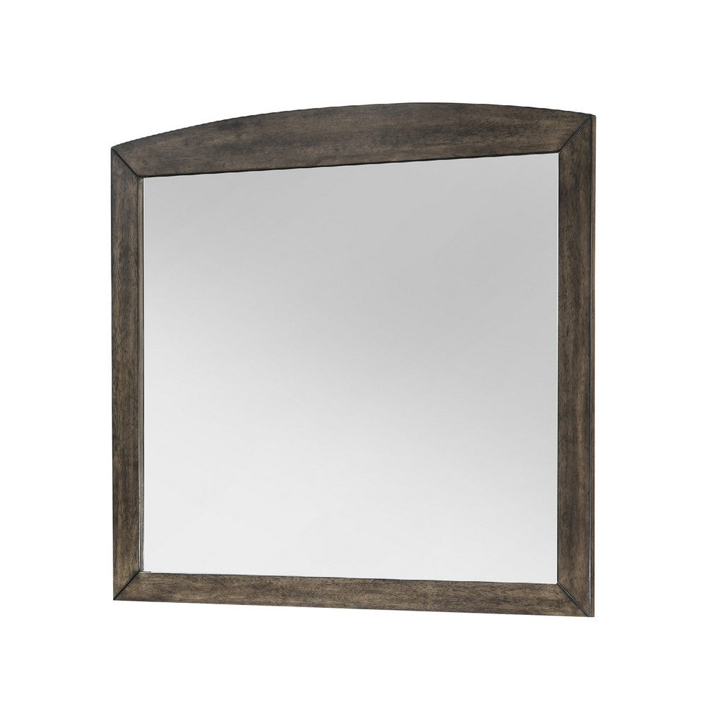 Roxy Dresser Mirror, Curved Top, Rustic Walnut Brown Solid Rubberwood - BM344855