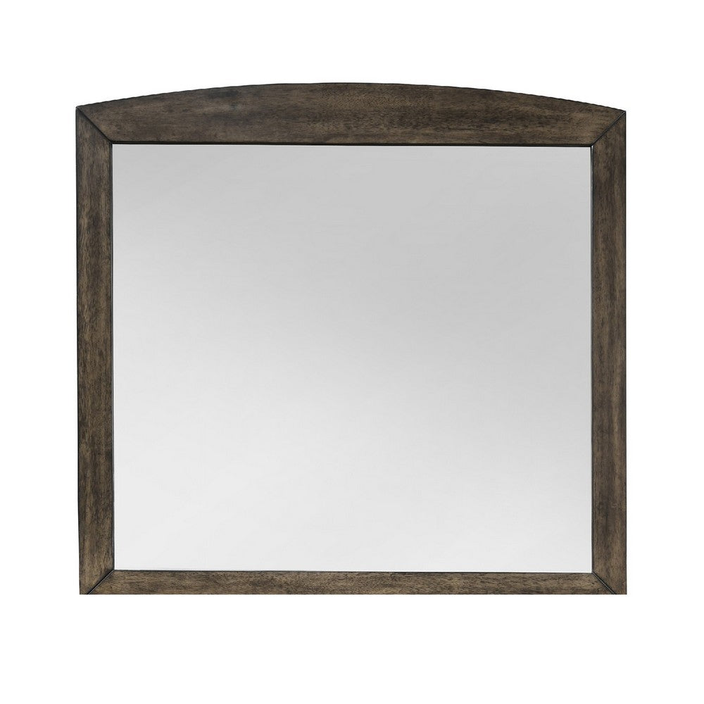 Roxy Dresser Mirror, Curved Top, Rustic Walnut Brown Solid Rubberwood - BM344855