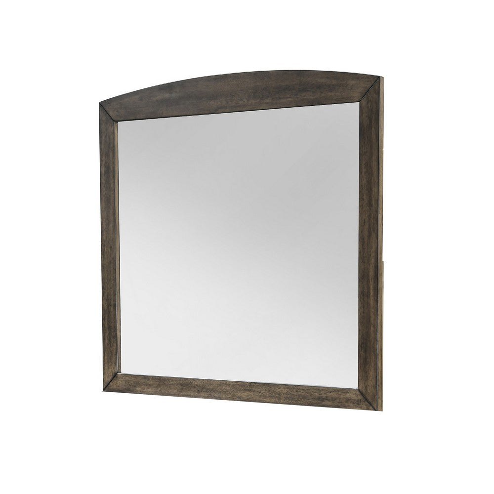 Roxy Dresser Mirror, Curved Top, Rustic Walnut Brown Solid Rubberwood - BM344855