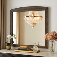 Roxy Dresser Mirror, Curved Top, Rustic Walnut Brown Solid Rubberwood - BM344855
