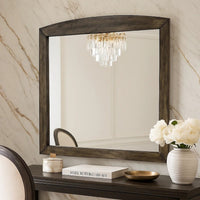 Roxy Dresser Mirror, Curved Top, Rustic Walnut Brown Solid Rubberwood - BM344855