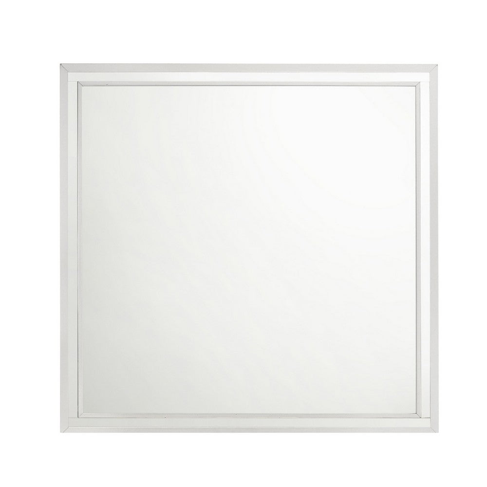 Ruo Dresser Mirror, 40 Inch Square Frame, Low Distortion, Glossy White - BM344860