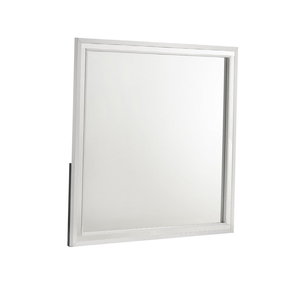 Ruo Dresser Mirror, 40 Inch Square Frame, Low Distortion, Glossy White - BM344860
