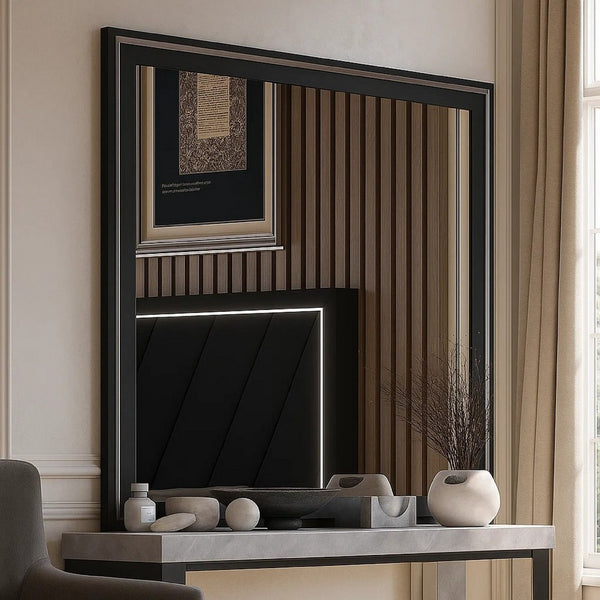 Zoe Dresser Mirror, 40 Inch Square Black Laminate, Low Distortion - BM344861