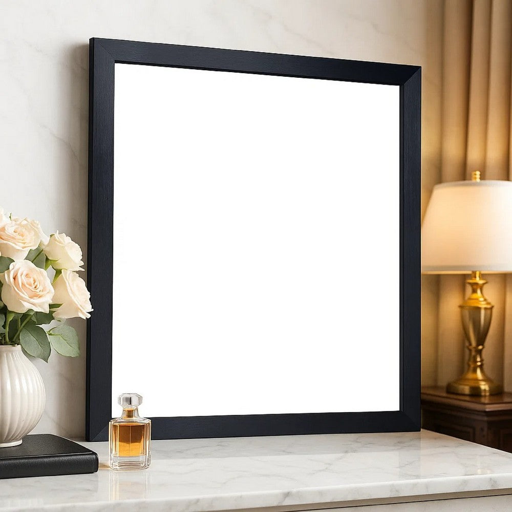 Theo Dresser Mirror, 40 Inch Square Black Frame, Beveled Low Distortion - BM344862