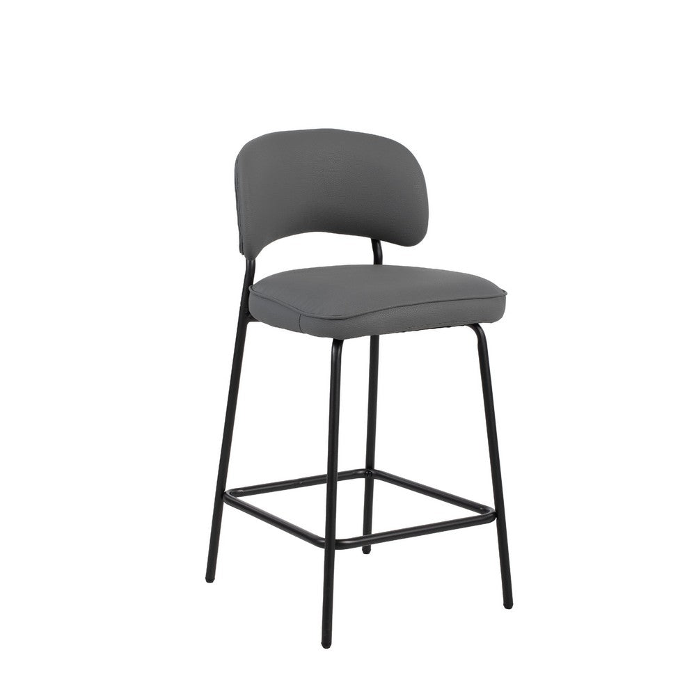 Bly Counter Stool Chair Set of 2, Gray Faux Leather, Iron Base - BM344864