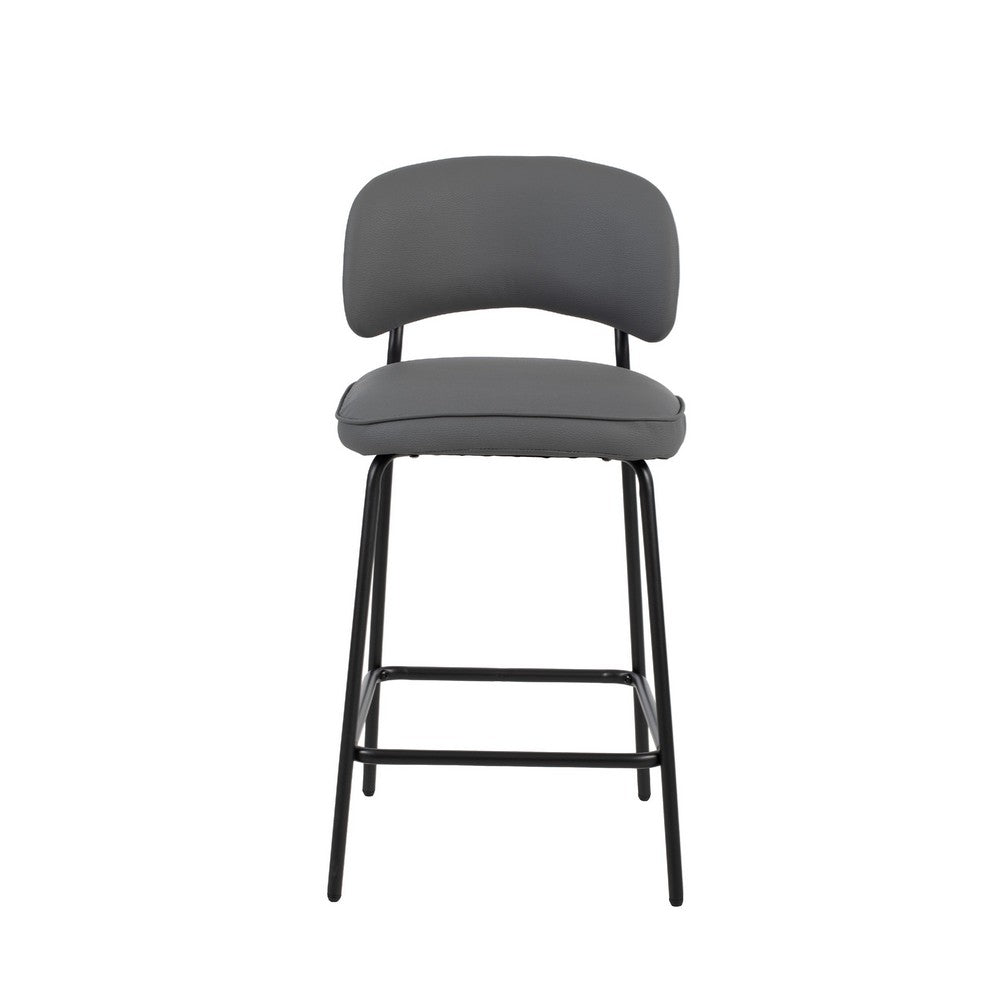 Bly Counter Stool Chair Set of 2, Gray Faux Leather, Iron Base - BM344864