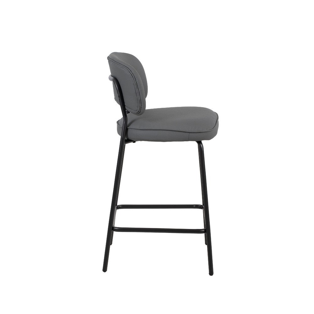 Bly Counter Stool Chair Set of 2, Gray Faux Leather, Iron Base - BM344864