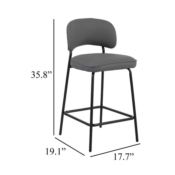 Bly Counter Stool Chair Set of 2, Gray Faux Leather, Iron Base - BM344864