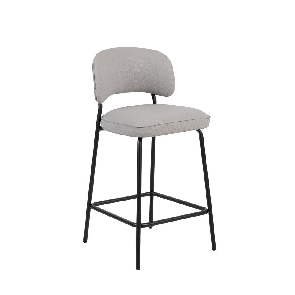 Bly Counter Stool Chair Set of 2, Ivory Faux Leather, Iron Base - BM344865