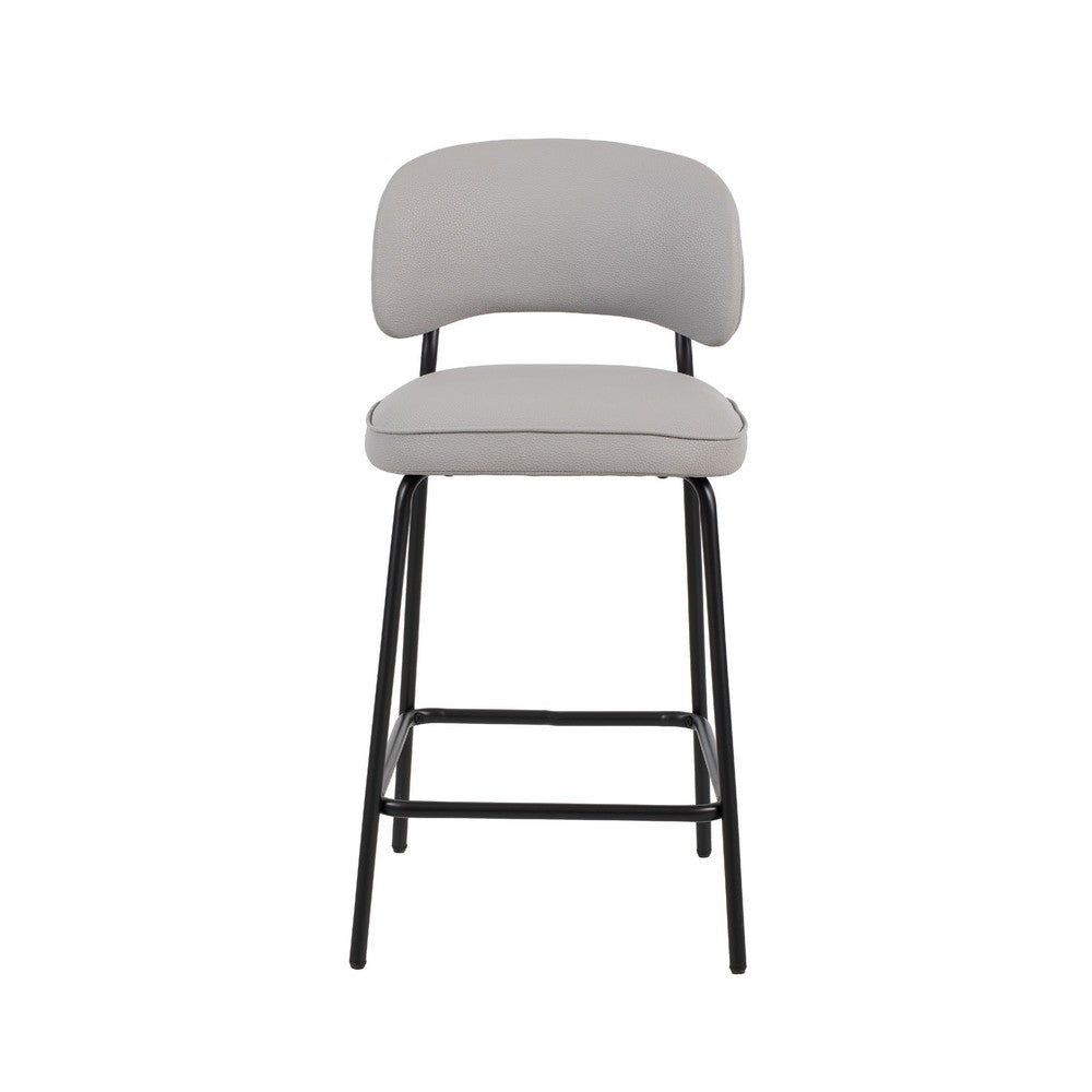 Bly Counter Stool Chair Set of 2, Ivory Faux Leather, Iron Base - BM344865