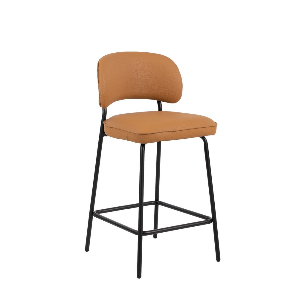 Bly Counter Stool Chair Set of 2, Orange Faux Leather Seat, Iron Base - BM344866