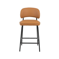 Bly Counter Stool Chair Set of 2, Orange Faux Leather Seat, Iron Base - BM344866