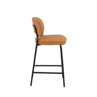 Bly Counter Stool Chair Set of 2, Orange Faux Leather Seat, Iron Base - BM344866