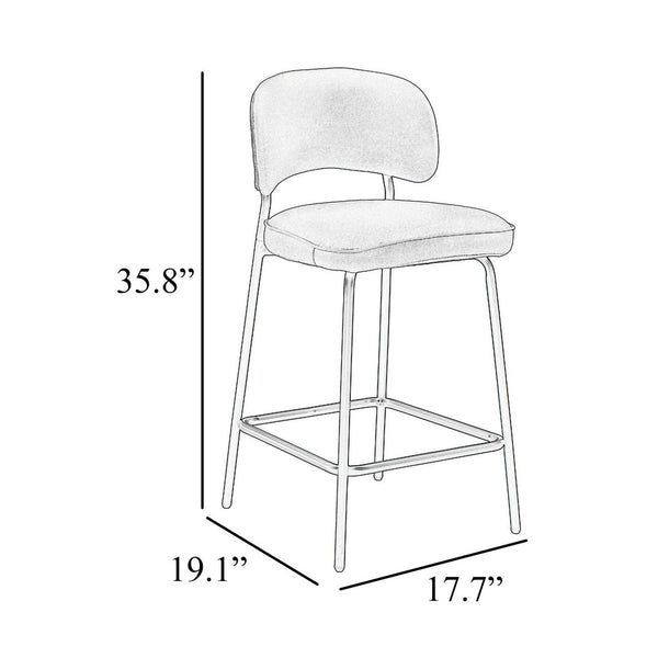 Bly Counter Stool Chair Set of 2, Orange Faux Leather Seat, Iron Base - BM344866