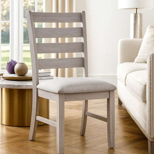 Exy Dining Side Chair Set of 2, White Padded Seat w Ladder Back, Gray - BM344867