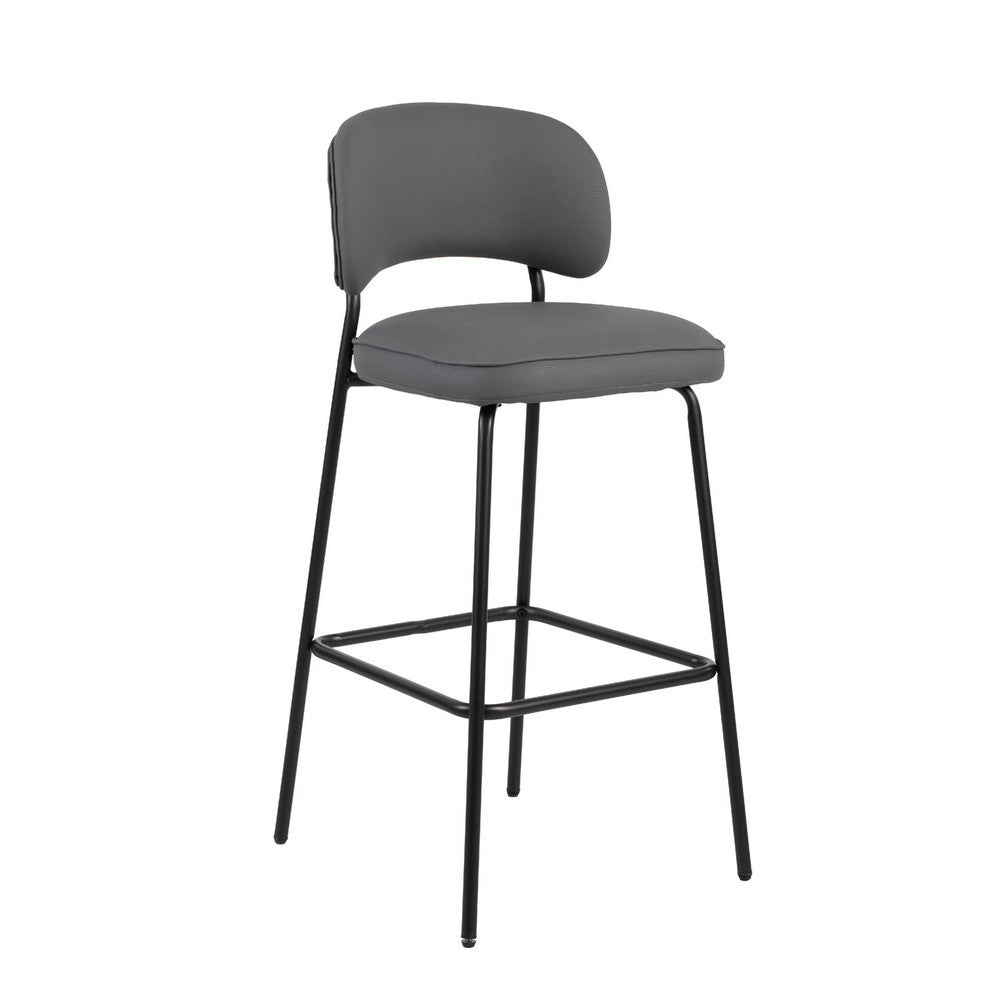 Bly Bar Stool Chair Set of 2, Gray Faux Leather Fabric, Iron Base - BM344868