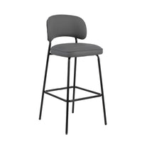 Bly Bar Stool Chair Set of 2, Gray Faux Leather Fabric, Iron Base - BM344868