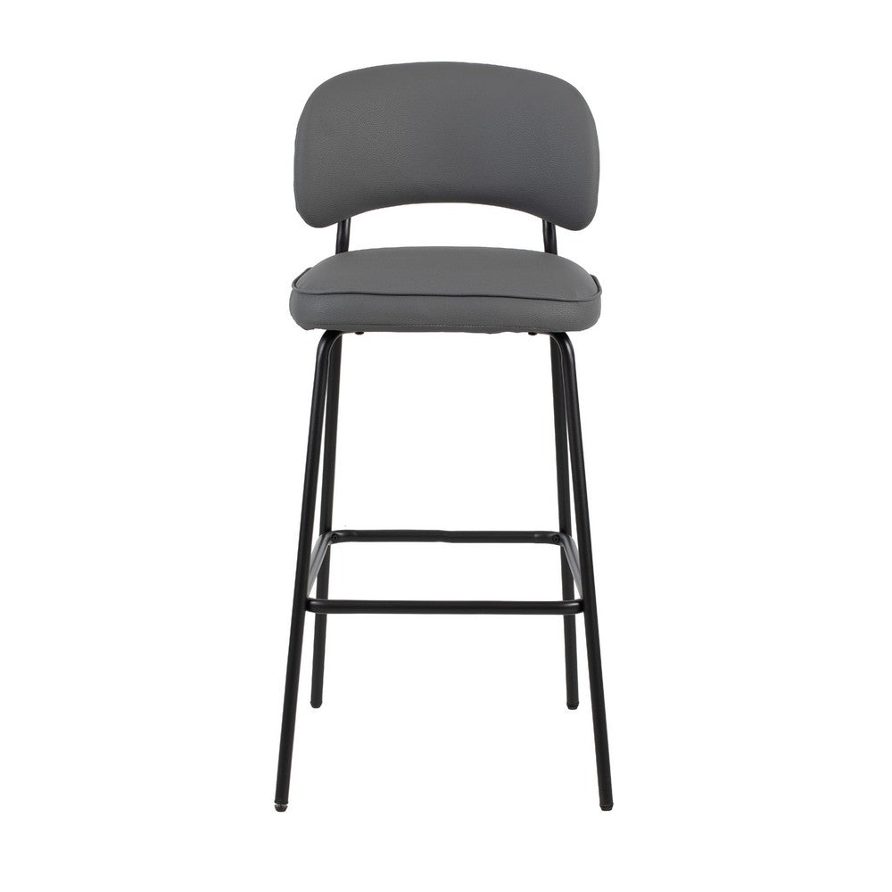 Bly Bar Stool Chair Set of 2, Gray Faux Leather Fabric, Iron Base - BM344868