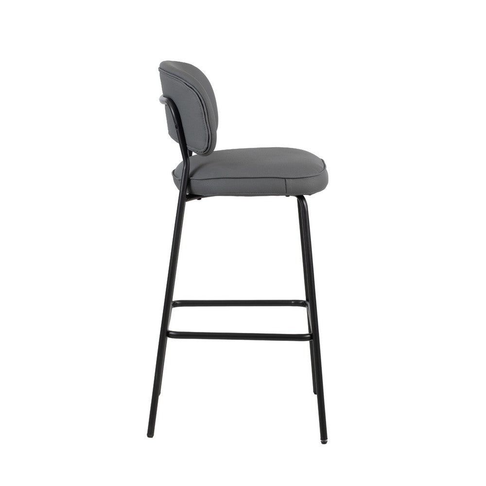 Bly Bar Stool Chair Set of 2, Gray Faux Leather Fabric, Iron Base - BM344868