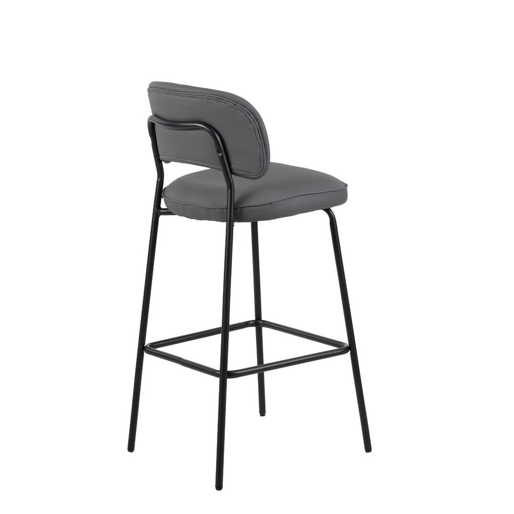 Bly Bar Stool Chair Set of 2, Gray Faux Leather Fabric, Iron Base - BM344868