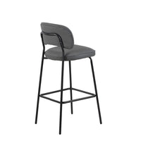 Bly Bar Stool Chair Set of 2, Gray Faux Leather Fabric, Iron Base - BM344868