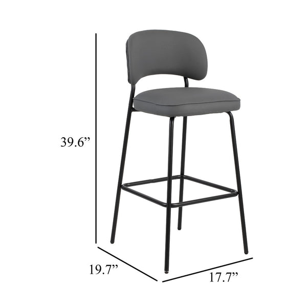 Bly Bar Stool Chair Set of 2, Gray Faux Leather Fabric, Iron Base - BM344868