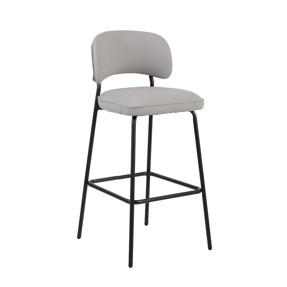 Bly Bar Stool Chair Set of 2, Ivory Faux Leather Fabric, Iron Base - BM344869
