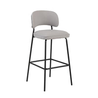 Bly Bar Stool Chair Set of 2, Ivory Faux Leather Fabric, Iron Base - BM344869