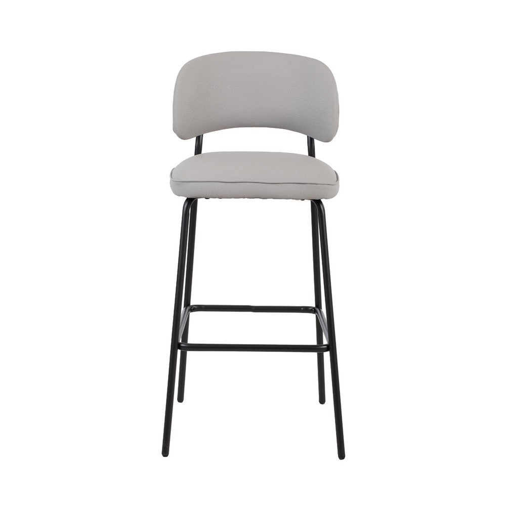 Bly Bar Stool Chair Set of 2, Ivory Faux Leather Fabric, Iron Base - BM344869