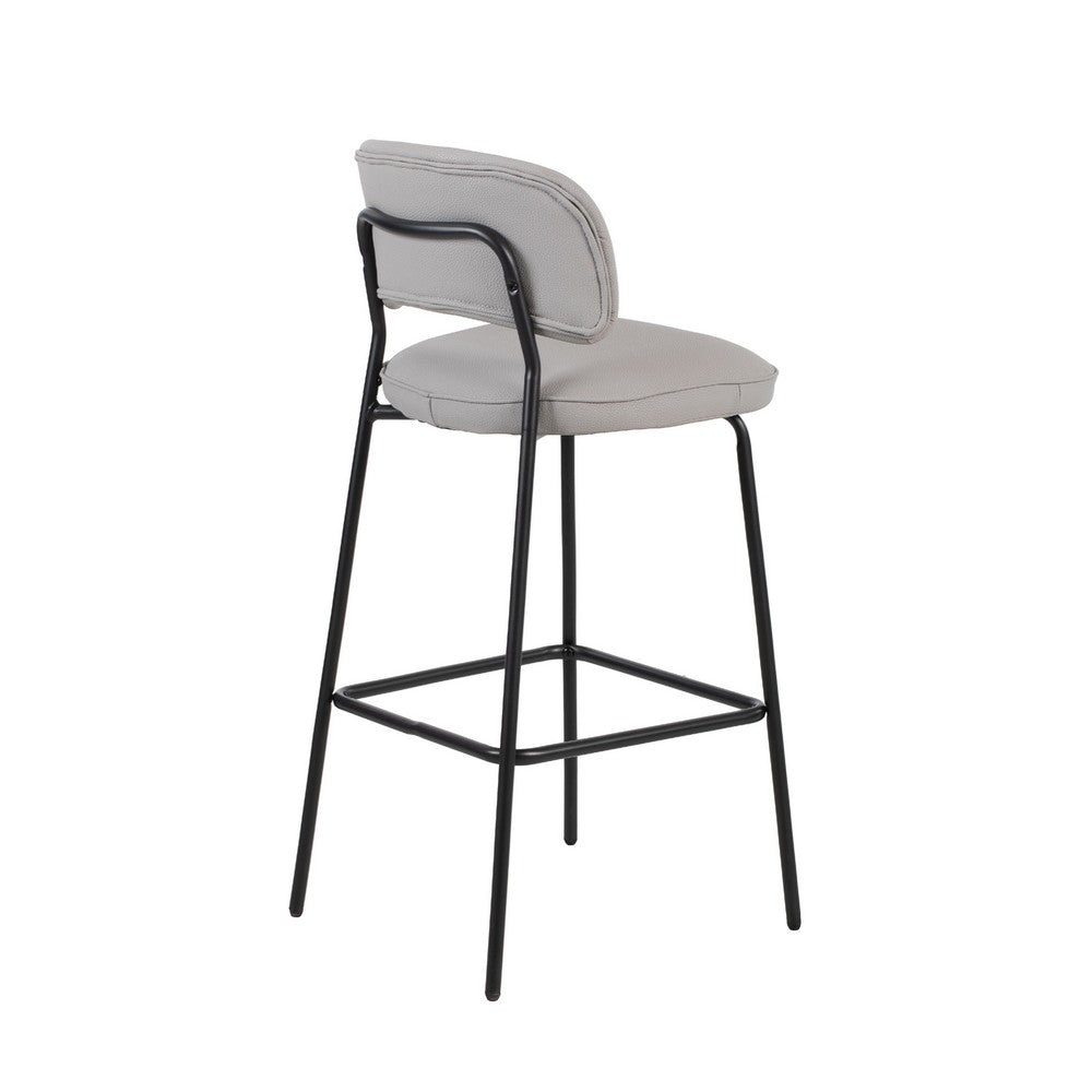 Bly Bar Stool Chair Set of 2, Ivory Faux Leather Fabric, Iron Base - BM344869