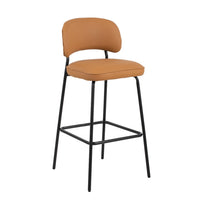 Bly Bar Stool Chair Set of 2, Orange Faux Leather Fabric, Iron Base - BM344870