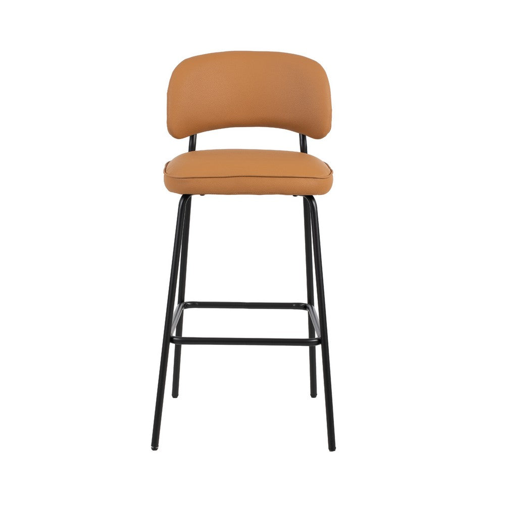 Bly Bar Stool Chair Set of 2, Orange Faux Leather Fabric, Iron Base - BM344870