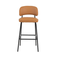 Bly Bar Stool Chair Set of 2, Orange Faux Leather Fabric, Iron Base - BM344870